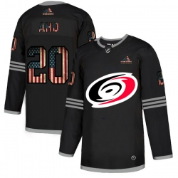 Men Carolina Hurricanes 20 Sebastian Aho Black USA Flag Fashion Adidas Jersey