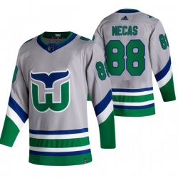 Men Carolina Hurricanes 88 Martin Necas Grey Adidas 2020 21 Reverse Retro Alternate NHL Jersey