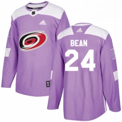 Mens Adidas Carolina Hurricanes 24 Jake Bean Authentic Purple Fights Cancer Practice NHL Jersey 