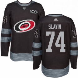 Mens Adidas Carolina Hurricanes 74 Jaccob Slavin Premier Black 1917 2017 100th Anniversary NHL Jersey 