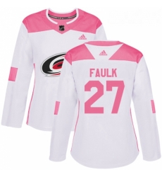 Womens Adidas Carolina Hurricanes 27 Justin Faulk Authentic WhitePink Fashion NHL Jersey 