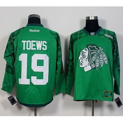 Blackhawks #19 Jonathan Toews Green St  Patricks Day New Stitched NHL Jersey