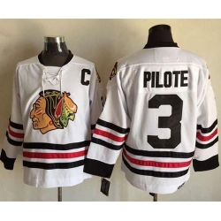 Chicago Blackhawks  #3 Pierre Pilote White CCM Throwback Stitched NHL Jersey