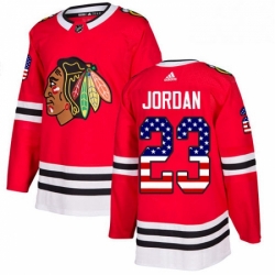 Mens Adidas Chicago Blackhawks 23 Michael Jordan Authentic Red USA Flag Fashion NHL Jersey 