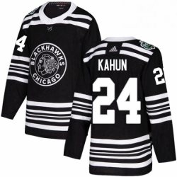 Mens Adidas Chicago Blackhawks 24 Dominik Kahun Black Authentic 2019 Winter Classic Stitched NHL Jersey 