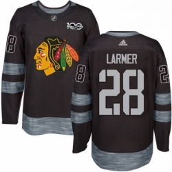 Mens Adidas Chicago Blackhawks 28 Steve Larmer Authentic Black 1917 2017 100th Anniversary NHL Jersey 