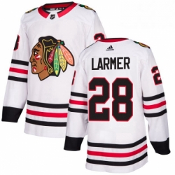 Mens Adidas Chicago Blackhawks 28 Steve Larmer Authentic White Away NHL Jersey 