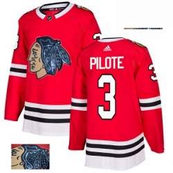 Mens Adidas Chicago Blackhawks 3 Pierre Pilote Authentic Red Fashion Gold NHL Jersey 