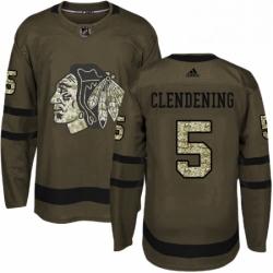 Mens Adidas Chicago Blackhawks 5 Adam Clendening Authentic Green Salute to Service NHL Jersey 