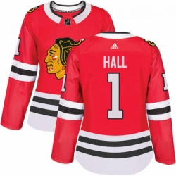 Womens Adidas Chicago Blackhawks 1 Glenn Hall Authentic Red Home NHL Jersey 