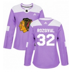 Womens Adidas Chicago Blackhawks 32 Michal Rozsival Authentic Purple Fights Cancer Practice NHL Jersey 