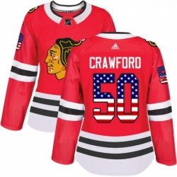 Womens Adidas Chicago Blackhawks 50 Corey Crawford Authentic Red USA Flag Fashion NHL Jersey 