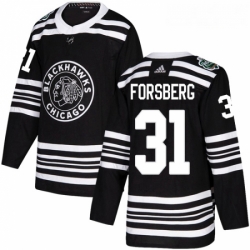 Youth Adidas Chicago Blackhawks 31 Anton Forsberg Authentic Black 2019 Winter Classic NHL Jersey 