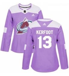 Womens Adidas Colorado Avalanche 13 Alexander Kerfoot Authentic Purple Fights Cancer Practice NHL Jersey 