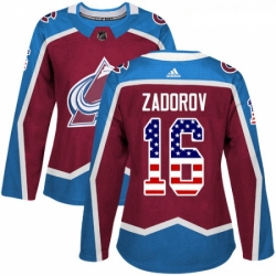 Womens Adidas Colorado Avalanche 16 Nikita Zadorov Authentic Burgundy Red USA Flag Fashion NHL Jersey 