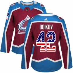 Womens Adidas Colorado Avalanche 42 Sergei Boikov Authentic Burgundy Red USA Flag Fashion NHL Jersey 