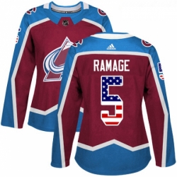 Womens Adidas Colorado Avalanche 5 Rob Ramage Authentic Burgundy Red USA Flag Fashion NHL Jersey 