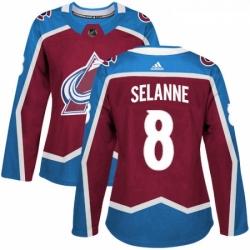 Womens Adidas Colorado Avalanche 8 Teemu Selanne Premier Burgundy Red Home NHL Jersey 