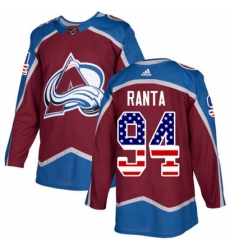 Youth Adidas Colorado Avalanche 94 Sampo Ranta Authentic Burgundy Red USA Flag Fashion NHL Jersey 