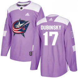 Mens Adidas Columbus Blue Jackets 17 Brandon Dubinsky Authentic Purple Fights Cancer Practice NHL Jersey 