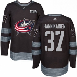 Mens Adidas Columbus Blue Jackets 37 Markus Hannikainen Authentic Black 1917 2017 100th Anniversary NHL Jersey 