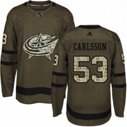 Mens Adidas Columbus Blue Jackets 53 Gabriel Carlsson Premier Green Salute to Service NHL Jersey 