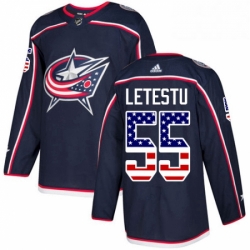 Mens Adidas Columbus Blue Jackets 55 Mark Letestu Authentic Navy Blue USA Flag Fashion NHL Jersey 