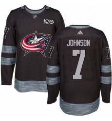 Mens Adidas Columbus Blue Jackets 7 Jack Johnson Authentic Black 1917 2017 100th Anniversary NHL Jersey 