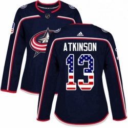 Womens Adidas Columbus Blue Jackets 13 Cam Atkinson Authentic Navy Blue USA Flag Fashion NHL Jersey 