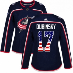 Womens Adidas Columbus Blue Jackets 17 Brandon Dubinsky Authentic Navy Blue USA Flag Fashion NHL Jersey 