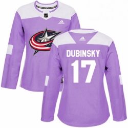 Womens Adidas Columbus Blue Jackets 17 Brandon Dubinsky Authentic Purple Fights Cancer Practice NHL Jersey 