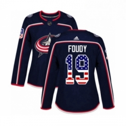 Womens Adidas Columbus Blue Jackets 19 Liam Foudy Authentic Navy Blue USA Flag Fashion NHL Jersey 