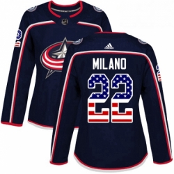 Womens Adidas Columbus Blue Jackets 22 Sonny Milano Authentic Navy Blue USA Flag Fashion NHL Jersey 