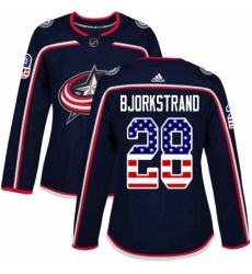 Womens Adidas Columbus Blue Jackets 28 Oliver Bjorkstrand Authentic Navy Blue USA Flag Fashion NHL Jersey 