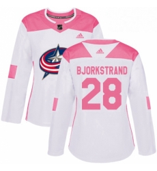 Womens Adidas Columbus Blue Jackets 28 Oliver Bjorkstrand Authentic WhitePink Fashion NHL Jersey 