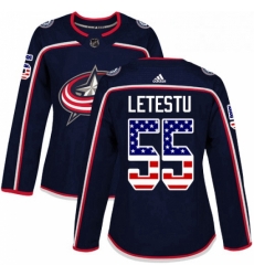 Womens Adidas Columbus Blue Jackets 55 Mark Letestu Authentic Navy Blue USA Flag Fashion NHL Jersey 