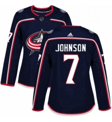 Womens Adidas Columbus Blue Jackets 7 Jack Johnson Authentic Navy Blue Home NHL Jersey 