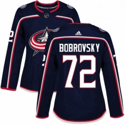 Womens Adidas Columbus Blue Jackets 72 Sergei Bobrovsky Authentic Navy Blue Home NHL Jersey 