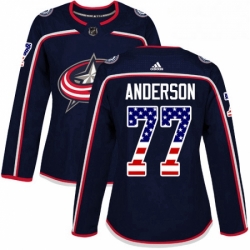 Womens Adidas Columbus Blue Jackets 77 Josh Anderson Authentic Navy Blue USA Flag Fashion NHL Jersey 