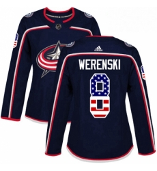 Womens Adidas Columbus Blue Jackets 8 Zach Werenski Authentic Navy Blue USA Flag Fashion NHL Jersey 