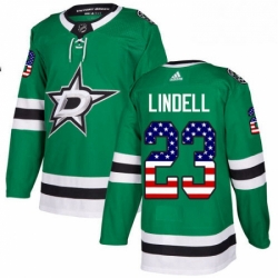 Mens Adidas Dallas Stars 23 Esa Lindell Authentic Green USA Flag Fashion NHL Jersey 