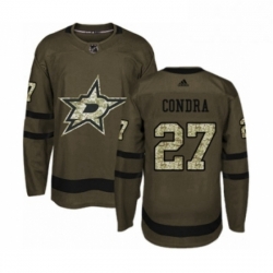 Mens Adidas Dallas Stars 27 Erik Condra Authentic Green Salute to Service NHL Jersey 