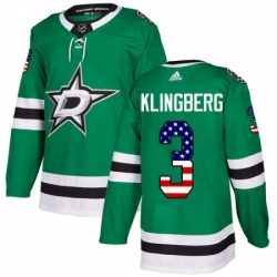 Mens Adidas Dallas Stars 3 John Klingberg Authentic Green USA Flag Fashion NHL Jersey 