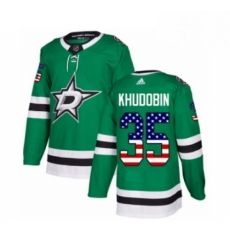 Mens Adidas Dallas Stars 35 Anton Khudobin Authentic Green USA Flag Fashion NHL Jersey 