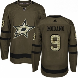 Mens Adidas Dallas Stars 9 Mike Modano Authentic Green Salute to Service NHL Jersey 