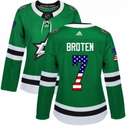 Womens Adidas Dallas Stars 7 Neal Broten Authentic Green USA Flag Fashion NHL Jersey 