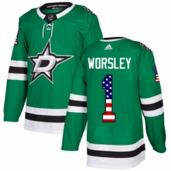 Youth Adidas Dallas Stars 1 Gump Worsley Authentic Green USA Flag Fashion NHL Jersey 