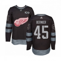 Mens Adidas Detroit Red Wings 45 Jonathan Bernier Authentic Black 1917 2017 100th Anniversary NHL Jersey 