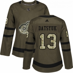 Womens Adidas Detroit Red Wings 13 Pavel Datsyuk Authentic Green Salute to Service NHL Jersey 