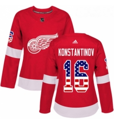 Womens Adidas Detroit Red Wings 16 Vladimir Konstantinov Authentic Red USA Flag Fashion NHL Jersey 